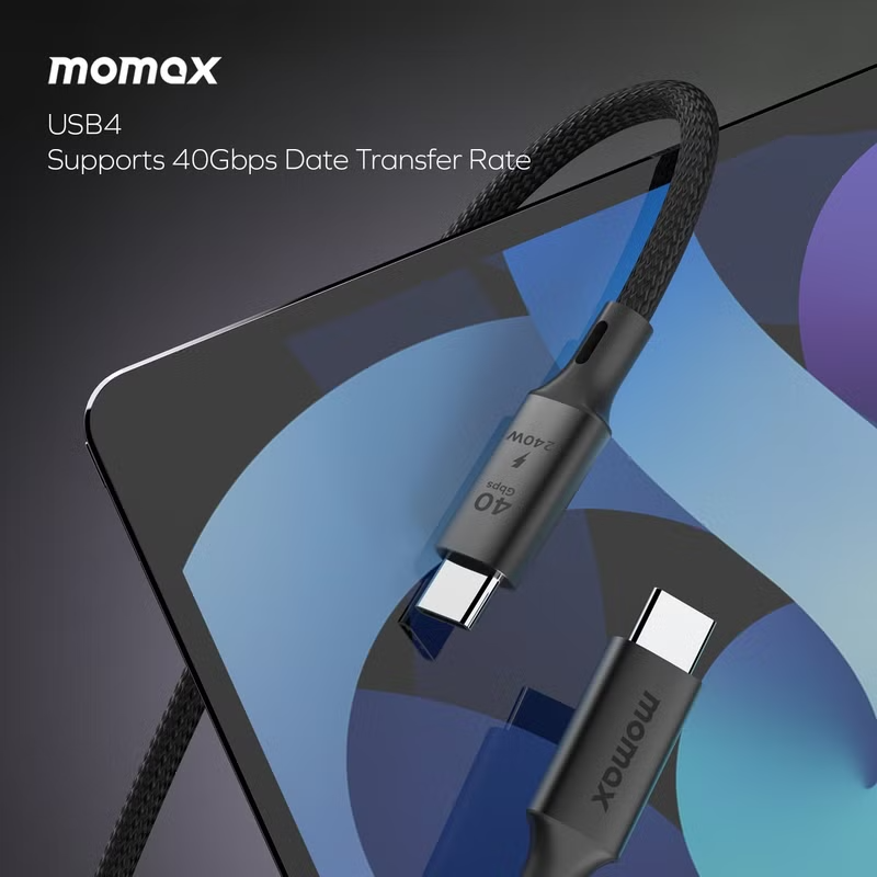 Momax Elite 240W USB-C USB 4 40Gbps.cable 1m | Black Momax Elite 240W USB-C USB 4 40Gbps.cable 1m | Black